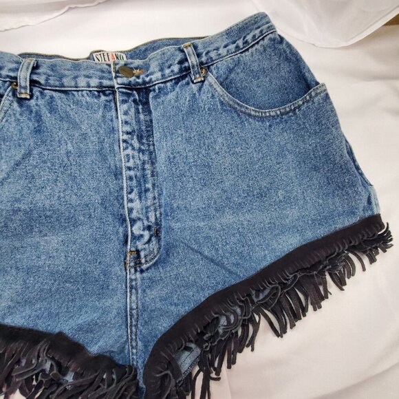 VTG Stefano Womens Size 20 Denim Fringe Shorts Repurposed Upcycled Daisy Dukes - Picture 8 of 8